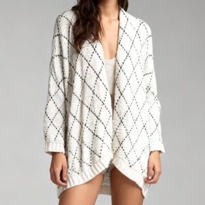 Eileen Fisher Kimono Cardigan Diamond Chunky Knit Cream Open Organic Cotton O/S